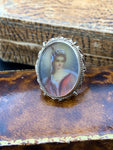 Vintage 14K Hand Painted Portrait Lady Ring