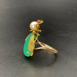 Delightful Mid-Century 14k Gold, Jadeite, & Pearl Insect Conversion Ring