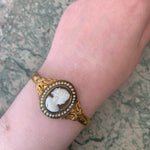 SOLD  Antique 14K, Seed Pearl & Carved Cameo Bangle Bracelet
