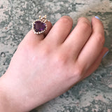 Antique 14K, Amethyst & Seed Pearl Heart/Crown Conversion Ring TLJ