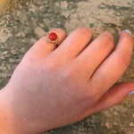Antique 18K Coral & Seed Pearl Ring