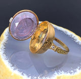 Sold--Antique Edwardian 18K, Platinum, Faceted Amethyst Intaglio & Diamond Locket Conversion Ring