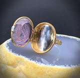 Sold--Antique Edwardian 18K, Platinum, Faceted Amethyst Intaglio & Diamond Locket Conversion Ring