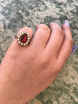 Antique Georgian 18K, Pearl & Red Paste Conversion Ring