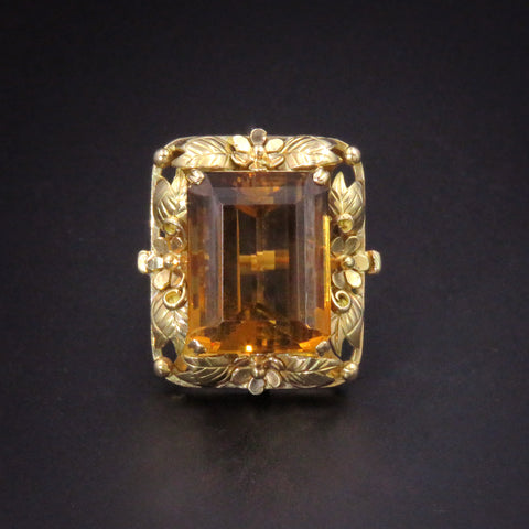 Striking 14k Gold Whiskey Citrine Large Ring