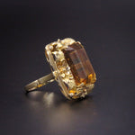 Striking 14k Gold Whiskey Citrine Large Ring