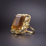 Striking 14k Gold Whiskey Citrine Large Ring