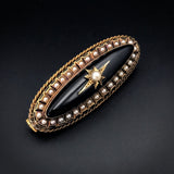 SOLD Antique Victorian 14K, Onyx & Pearl Mourning Locket Back Brooch