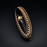 SOLD Antique Victorian 14K, Onyx & Pearl Mourning Locket Back Brooch