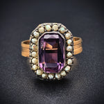 Antique 14K, Amethyst & Seed Pearl Conversion Ring