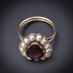 Antique Georgian 18K, Pearl & Red Paste Conversion Ring