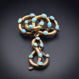 Antique 18K & Turquoise Serpentine Love Knot Brooch