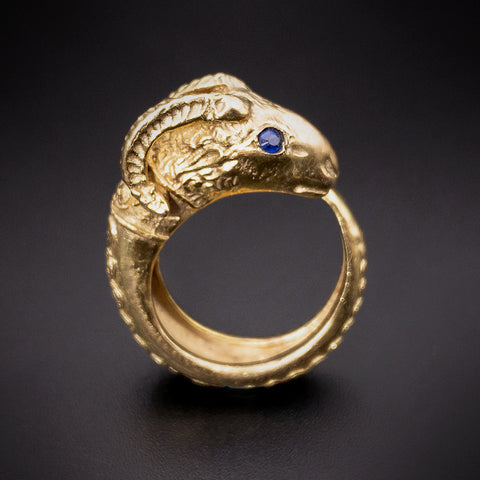 SOLD Antique 9K & Sapphire Rams Head Ring