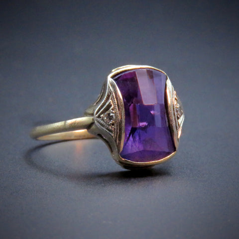 SOLD Antique Art Deco 14K, Purple Topaz & Diamond Ring