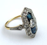 Art Deco 18k, Platinum, Diamond & Sapphire Ring