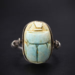 Antique Sterling Silver & Blue Soapstone Scarab Spinner Ring
