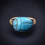 Antique Gold Filled Ancient Carved Blue Stone Scarab Flip Ring