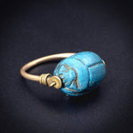 Antique Gold Filled Ancient Carved Blue Stone Scarab Flip Ring