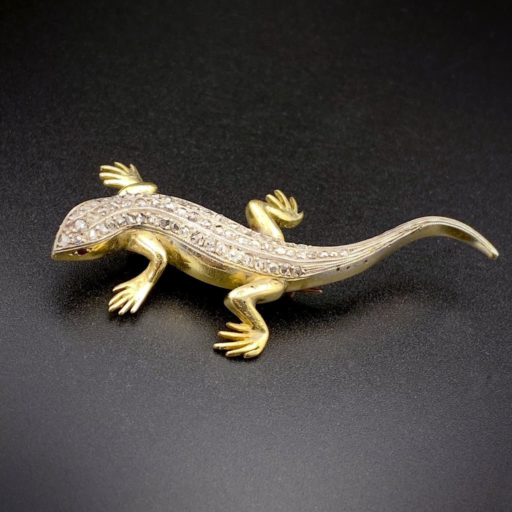 Diamond Lizard SOLD Antique 18K Rose Cut Diamond Lizard Brooch – The Koven Court