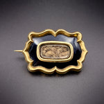 Antique 10K, Black Enamel & Woven Hair Mourning Lace Pin/Brooch