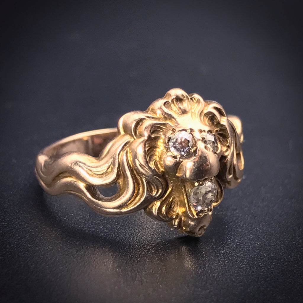 14ct Gold Lion's Head Ring (783U) | The Antique Jewellery Company