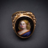 Antique 14K & Hand Painted Porcelain Portrait Conversion Ring