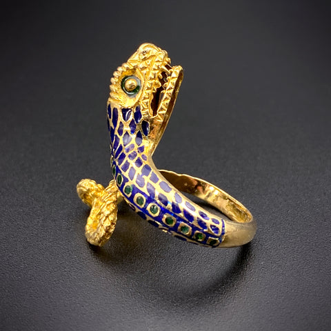 Vintage 18K Gold & Enamel Snake Ring
