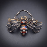 SOLD Antique 18K, Silver, Diamond & Enamel Spider Brooch