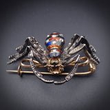 Antique 18K, Silver, Diamond & Enamel Spider Brooch