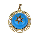 Antique Archaeological Revival 9K & Enamel Celestial Pendant
