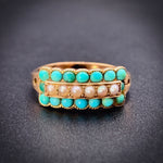 SOLD Antique 14K, Turquoise & Seed Pearl Ring