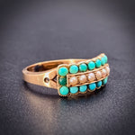 SOLD Antique 14K, Turquoise & Seed Pearl Ring