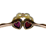 Antique 9K, Garnet & Seed Pearl Double Heart Bracelet TLJ