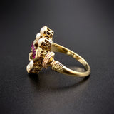 Victorian Ring of Rubies Pearls and Diamonds  Set in 18K/14K Gold