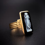 Antique 14K Hardstone Agate Bas-Relief Cameo Ring