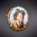 Antique Gold Filled Hand Painted Portrait Brooch