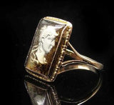 Antique 9K & Reverse Intaglio Sulphide Glass Cameo Ring