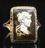Antique 9K & Reverse Intaglio Sulphide Glass Cameo Ring
